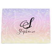 Roze White Wave Abstract Girly Monogrammen Naam Groot Cadeauzakje (Voorkant)