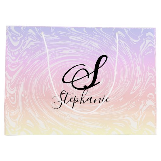 Roze White Wave Abstract Girly Monogrammen Naam Groot Cadeauzakje (Achterkant)