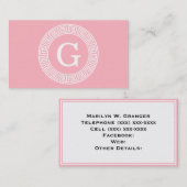 Roze WHT Grieks sleutel RND Lijst Initiaal monogra Visitekaartje (Voorkant / Achterkant)