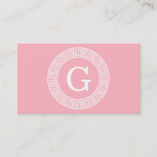 Roze WHT Grieks sleutel RND Lijst Initiaal monogra Visitekaartje (Voorkant)