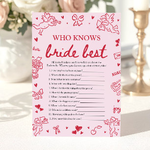 Roze Wie Kent de Bruid het Best Bruiloft Shower Sp Kaart