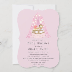 Roze Wieg Baby Girls Baby shower Uitnodiging