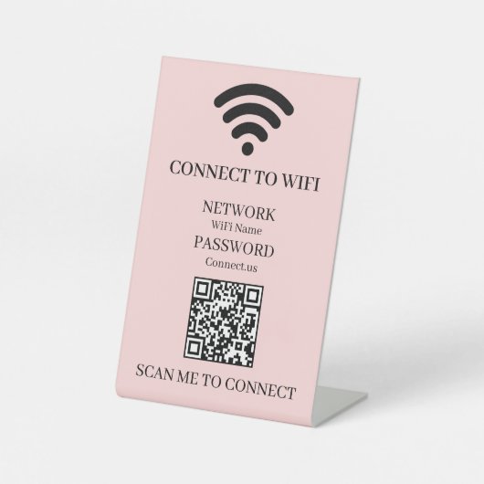 Roze WiFi QR | Aangepaste Netwerktoegangsweergave Reclamebord Met Voetstuk (Voorkant)