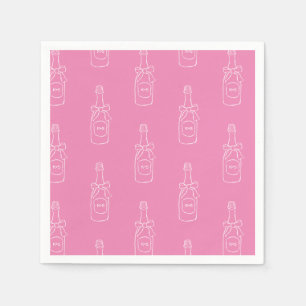 Roze wijn champagnefles patroon bruidsdouche servet