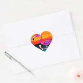 Roze wijn drinkende Flamingo Hart Sticker (Envelop)