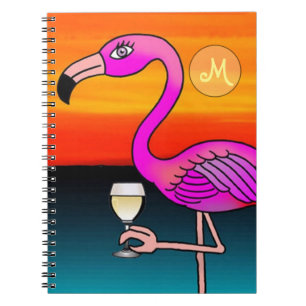 Roze wijn drinkende Flamingo Monogram Notitieboek