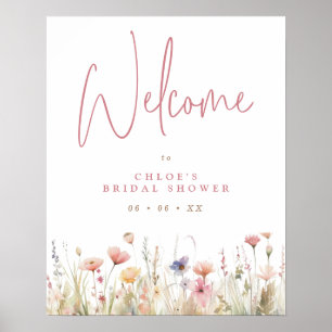 Roze Wild Flowers Vrijgezellenfeest Welkom Poster
