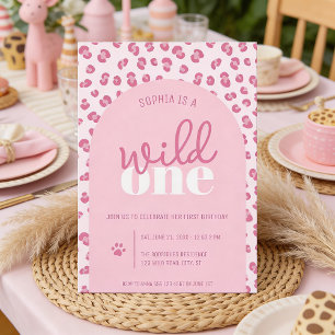Roze Wild One Girl Eerste Verjaardag Uitnodiging