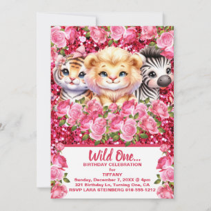 Roze Wild One meisjes verjaardagsuitnodigingen Kaart
