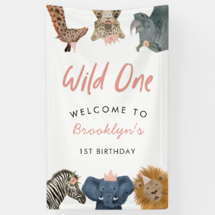 Roze Wild One Safari Theme Boy 1st Birthday  Spandoek