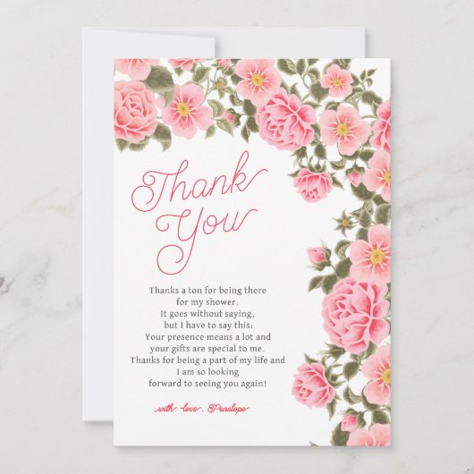 ROZE WILD ROZEN VRIJGEZELLENFEEST BEDANKKAART (Voorkant)