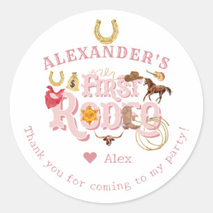 Roze Wild West Eerste Rodeo Baby Meisje 1e Verjaar Ronde Sticker