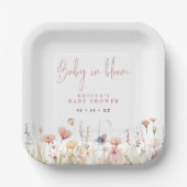 Roze Wildbloemen Baby in Bloom Baby shower Papieren Bordje (Voorkant)