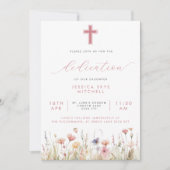 Roze Wildbloemen Cross & Script Baby Toewijding in Kaart (Voorkant)