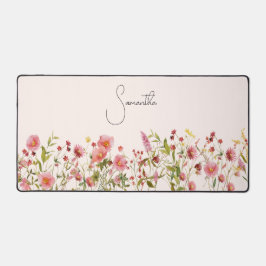 Roze Wildbloemen gepersonaliseerd Bureaumat
