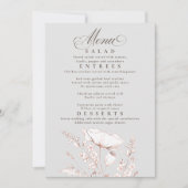 Roze Wildbloemen Grijs en Wit Bruiloft Menu Kaart (Voorkant)