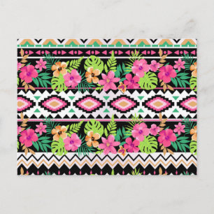 Roze Wildbloemen Tribal Patroon Briefkaart