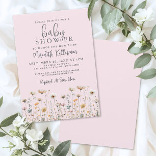 Roze Wilde Bloem Baby Shower Kaart