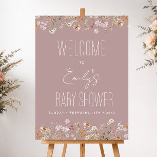 Roze wilde bloem baby shower welkomstbord poster