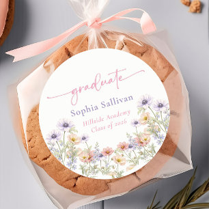 Roze wilde bloem bloei afstudeerfeest ronde sticker