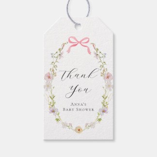 Roze Wilde Bloem Boog Bedankt Cadeaulabel