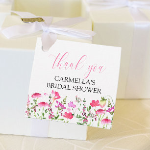 Roze Wilde Bloem Dankjewel Script Bruidsfeestje Bedankjes Labels