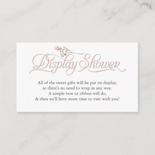 Roze wilde bloem elegante script display douche informatiekaartje (Voorkant)