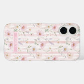 Roze Wilde Bloem Gestreept Met Monogram Case-Mate iPhone Case (Achterkant (horizontaal))
