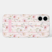 Roze Wilde Bloem Gestreepte Monogram Case-Mate iPhone Case (Achterkant (horizontaal))