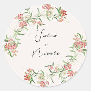 Roze wilde bloem roos lente krans bruiloft ronde sticker