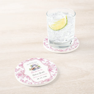 Roze Wilde Bloem Thee Party Bruidsfeest Uitnodigin Zandsteen Onderzetter