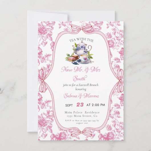 Roze wilde bloem Theepartij Afscheidsbrunch Kaart (Voorkant)