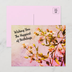 Roze Wilde Bloem Verjaardagsansichtkaart Briefkaart