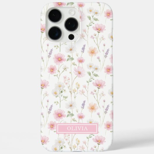 Roze wilde bloem waterverf monogram Case-Mate iPhone case (Achterkant)