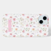 Roze Wilde Bloem Waterverf Monogram Case-Mate iPhone Case (Achterkant (horizontaal))