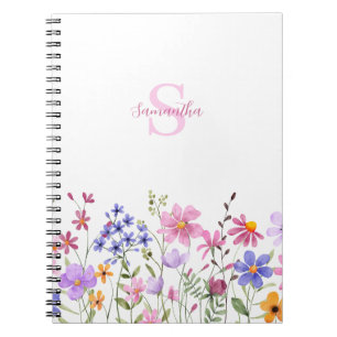 Roze wilde bloem waterverf monogram naam notitieboek