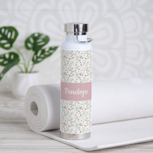 Roze wilde bloem waterverf monogram naam waterfles