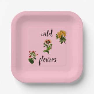 Roze Wilde Bloemen  Botanie Papieren Bordje