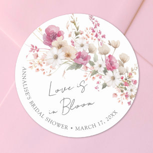 Roze Wilde Bloemen Bruidsdiner Ronde Sticker
