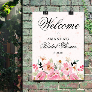 Roze Wilde Bloemen Bruidsdouche Welkom Bord Poster