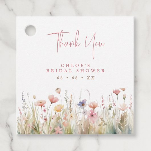 Roze Wilde Bloemen Dankjewel Bruidsborrel Bedankjes Labels (Voorkant)
