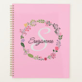 Roze Wilde Bloemen Gepersonaliseerde Monogrammed Planner (Voorkant)