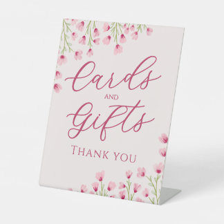 Roze Wilde Bloemen Kaarten & Cadeaus Bruidsfeest Reclamebord Met Voetstuk