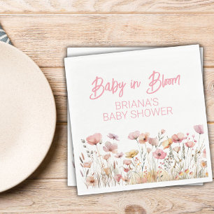 Roze wilde bloemen meisje baby shower servet