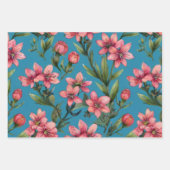 Roze wilde bloemen op blauwe achtergrond inpakpapier vel (Voorkant 3)