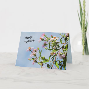 Roze wilde bloemen personaliseren deze verjaardag kaart