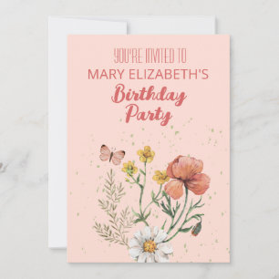 Roze Wilde Bloemen Verjaardagsfeestje Kaart