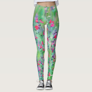 Roze wilde bloemen weide kunst leggings