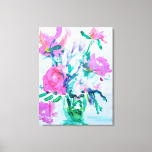 Roze wilde bloemenboeket canvas afdruk