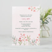 Roze wilde bloementuin babyshower uitnodiging (Staand voorkant)